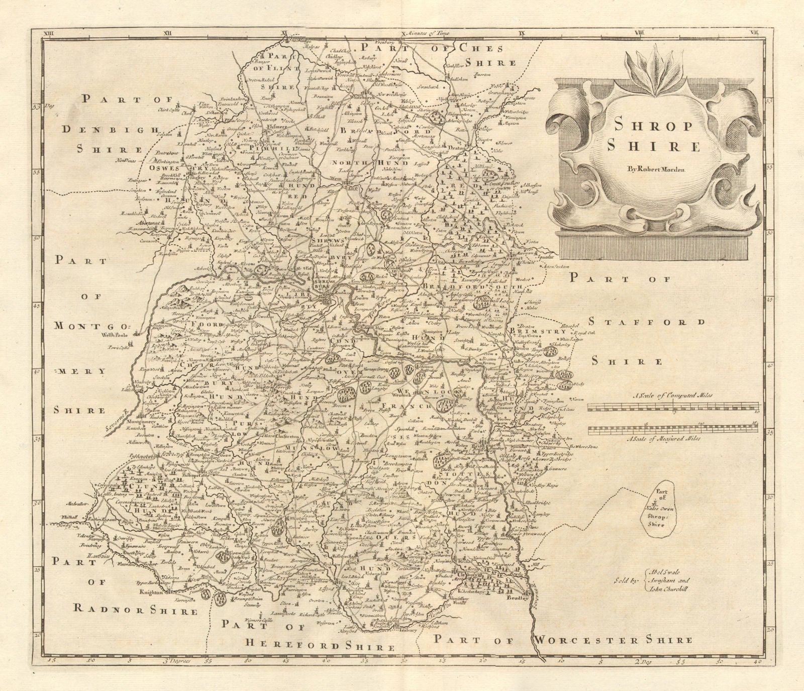 Shropshire. 'SHROP SHIRE' by ROBERT MORDEN from Camden's Britannia 1772 map